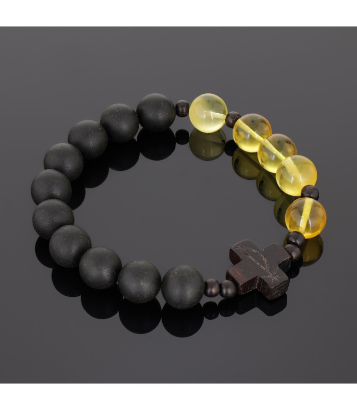 Bransoletka królewski rózaniec bursztyn cytrynowy czarny mat męska damska
