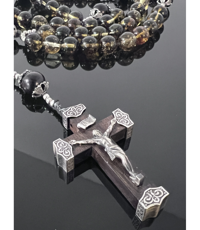 Rosarium „Regnum Crucis” – Różaniec Królewski Katolicki (Bursztyn Bałtycki, Heban, Srebro)