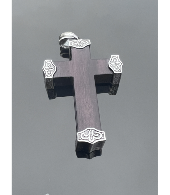 Krzyżyk z hebanu tygrysiego i srebra 925 – rękodzieło religijne